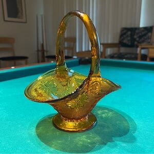 Amber Glass ruffled compote basket MCM design